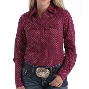 Cinch Women's Purple Tile Print Snap Long Sleeve Western Shirt XL NWOT